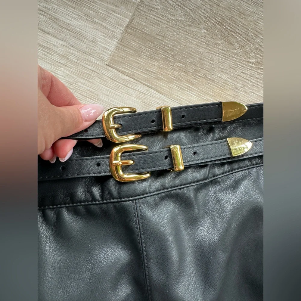 Celine Black Leather Skirt with Double Skinny Gold Belt Used XS-S - Picture 4 of 12